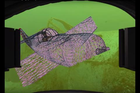 Diver Augmented Visual Display with sunken plane structure overlay. Graphic:  NSWC PCD